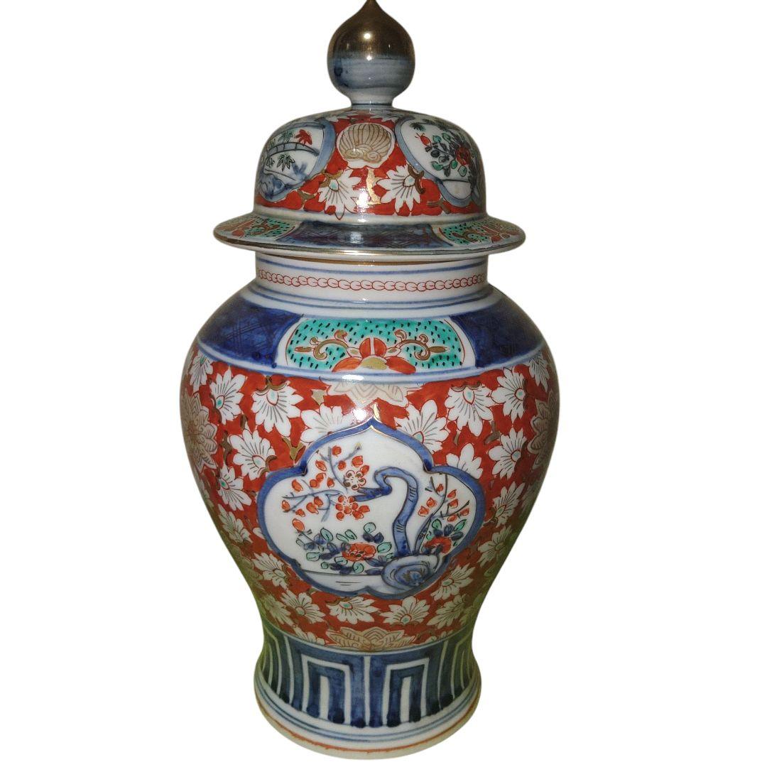 古伊万里　花柄色絵沈香壺　大明成化年製
