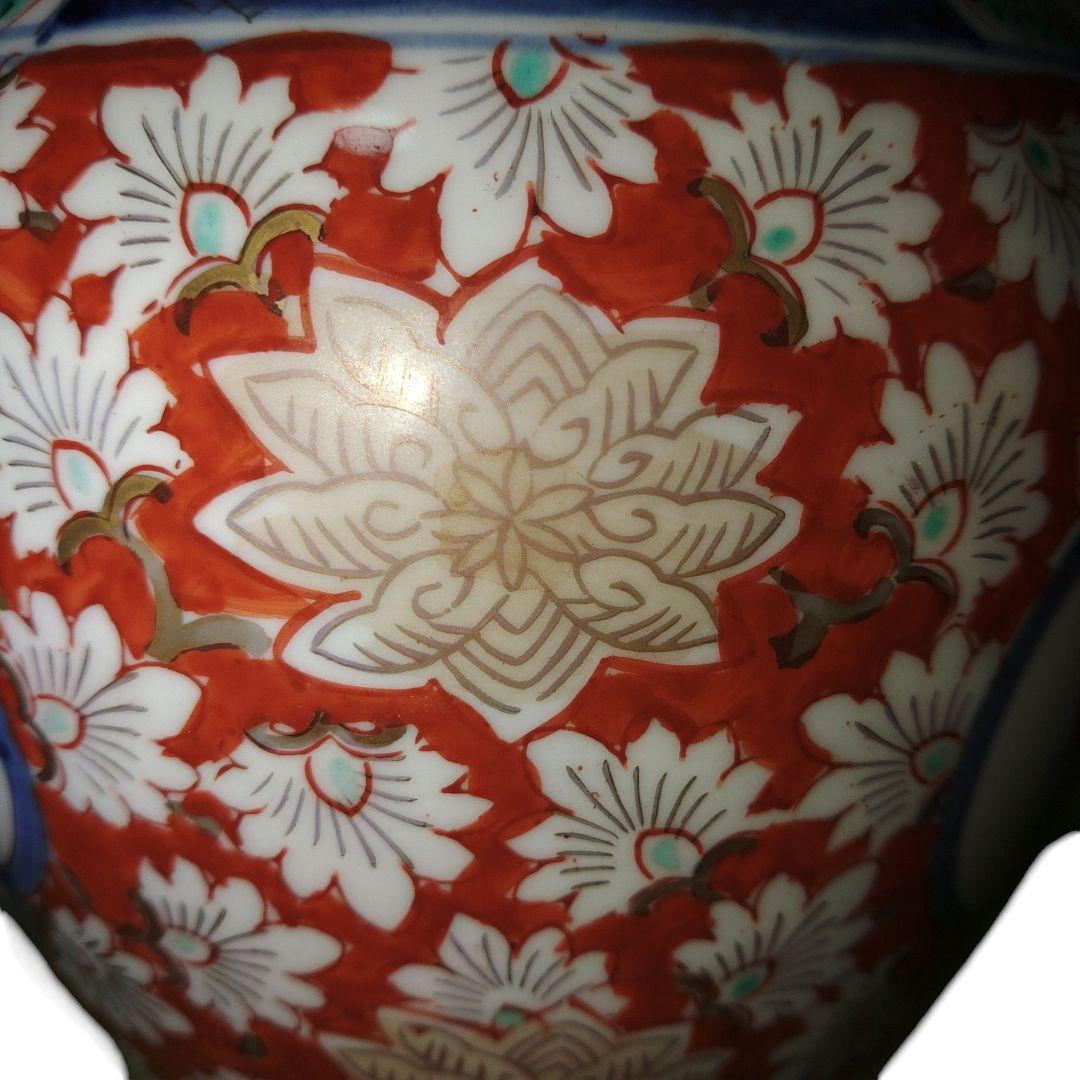 古伊万里　花柄色絵沈香壺　大明成化年製