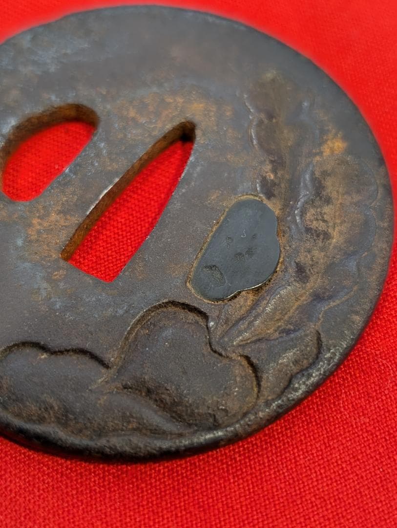 鍔 鉄地蕪図鐔 赤銅埋金 無銘 日本刀 刀装具 骨董 古美術 江戸時代 時代物