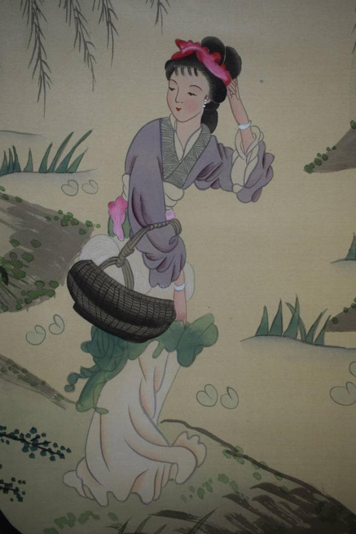 真作/青藤/西施図/美人画/中国古代四大美女/中国画/布袋屋掛軸HJ-771