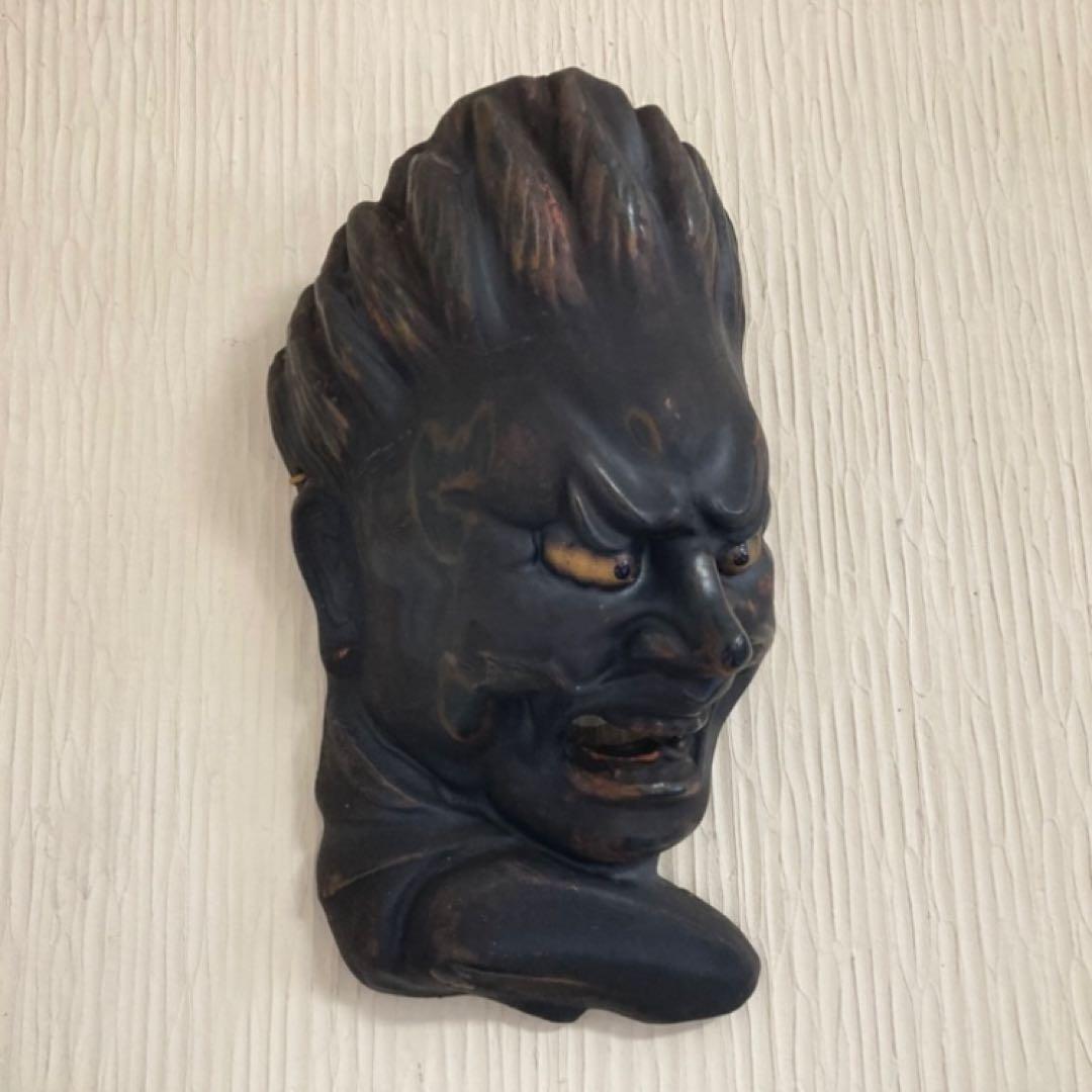 伐折羅大将 広目天⁇ お面 壁掛け 乾漆⁇ 仏教 美術 2点 骨董品 レトロ