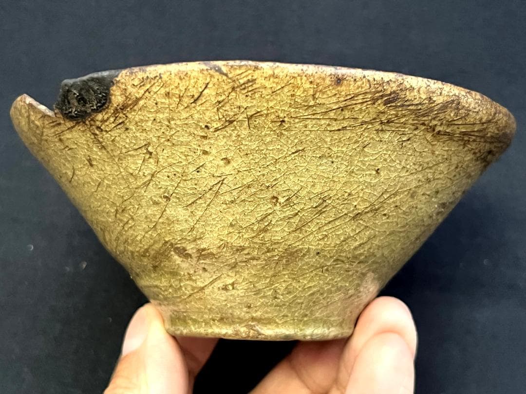 茶碗■古唐津灰釉抹茶碗 ぐい呑 江戸期（伊羅保・高麗・黄瀬戸） 時代物 骨董品■