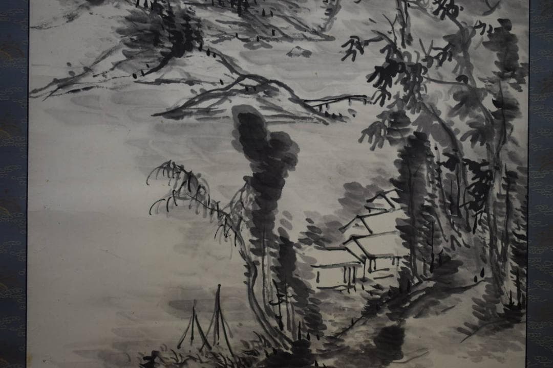 真作/伊藤巌/山水画賛/布袋屋掛軸HF-59