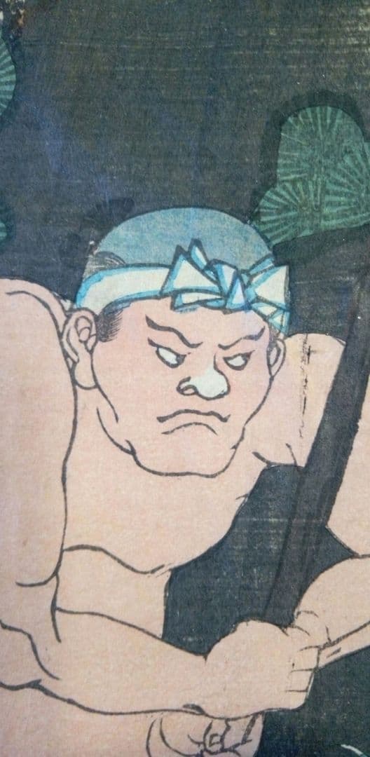 浮世絵、伊勢音頭恋寝刃(役者絵）二枚綴り二枚つながてます。歌川国芳画