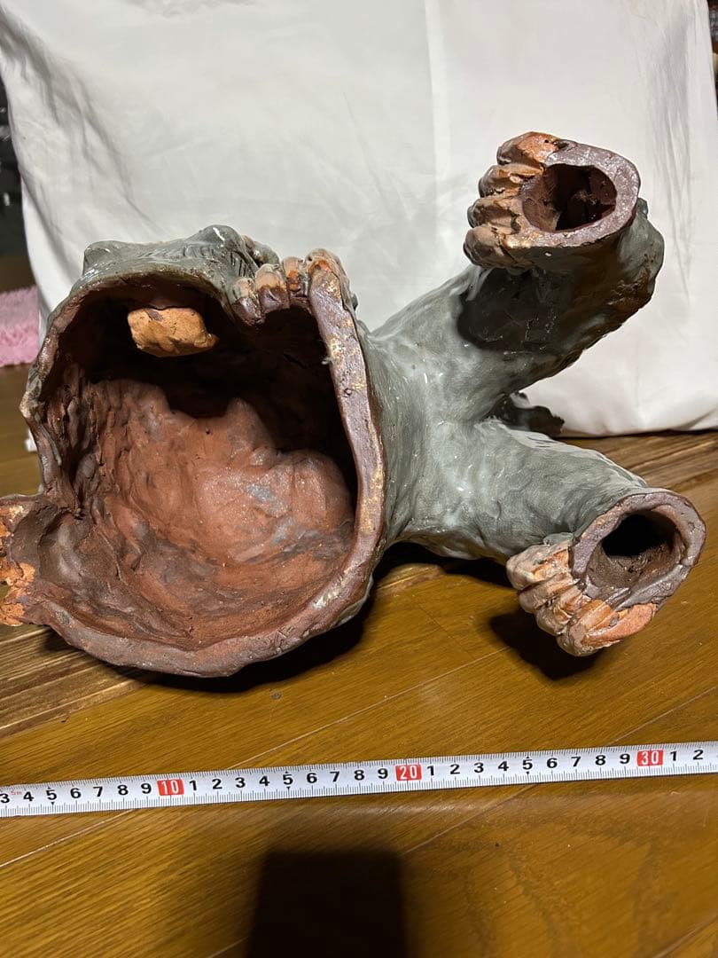 陶器 獅子の像 約30cm グレー