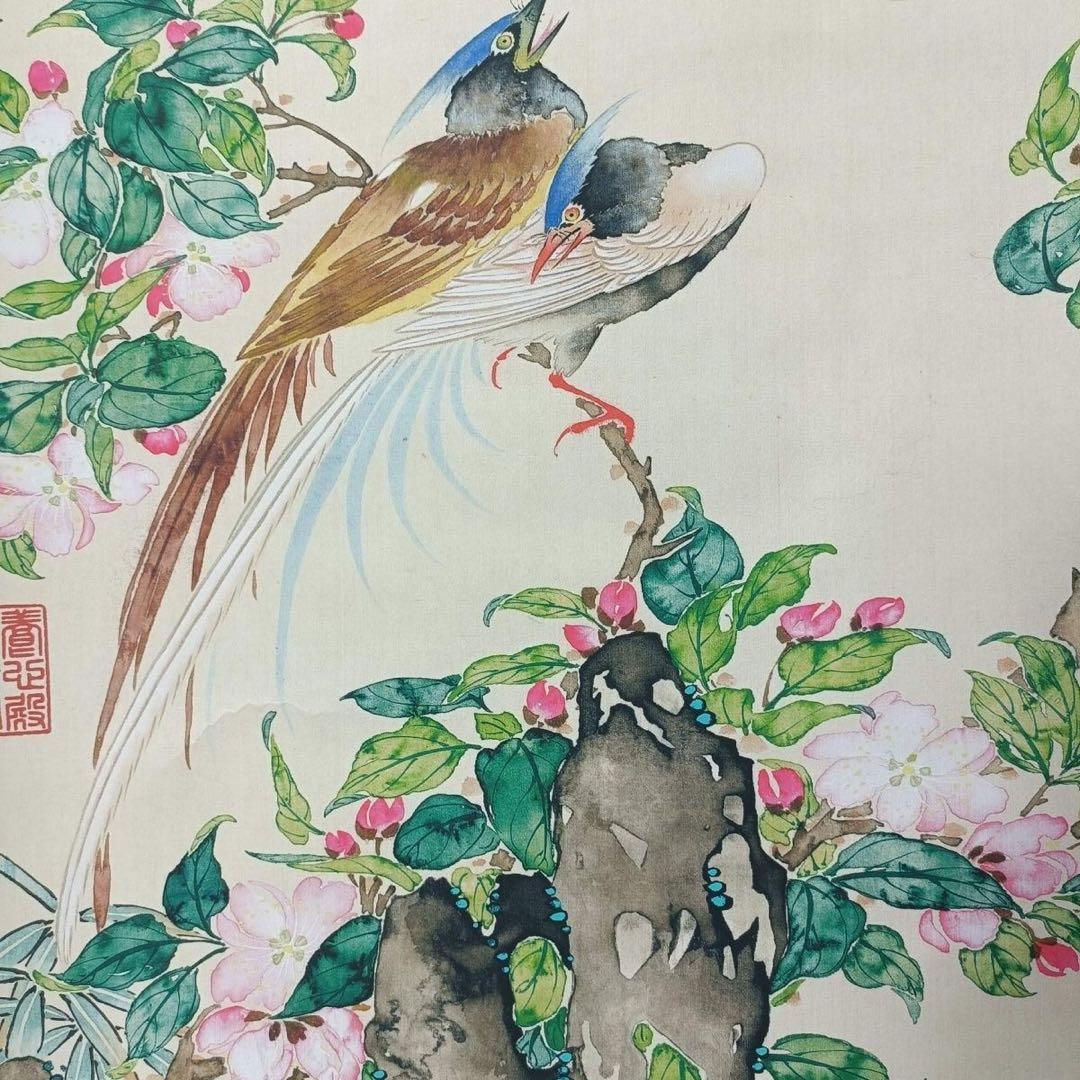 唐寅 花鳥図　三尺中堂掛け軸　中国書画　宣紙　書画工芸