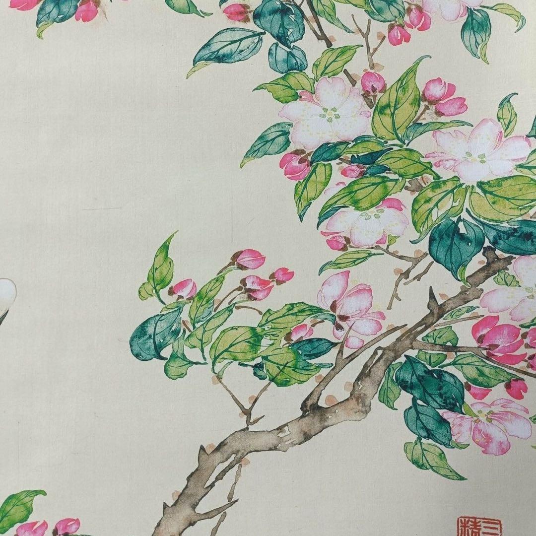 唐寅 花鳥図　三尺中堂掛け軸　中国書画　宣紙　書画工芸