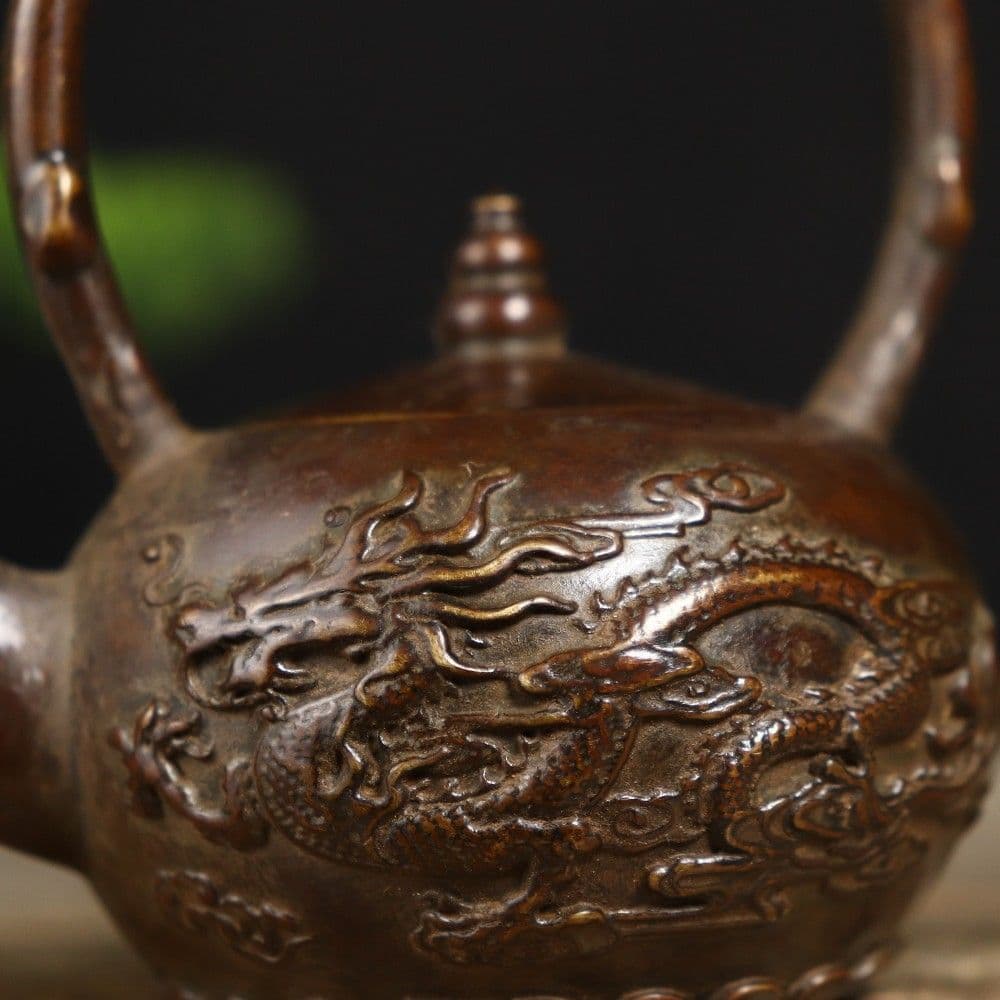 銅 細工 龍鳳提梁壺 茶壺 酒壺 茶道具 工芸品 美術品 置物