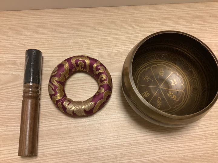 《 チベット密教　新品 》 シンギングボウル　梵字　六字真言　3点セット　u17