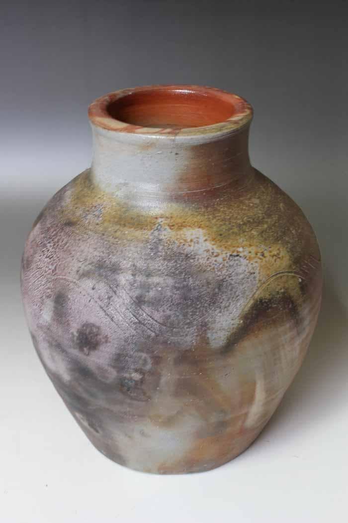 木村陶峰　備前焼壺　共箱　古陶磁　花器　在印有り　古美術品