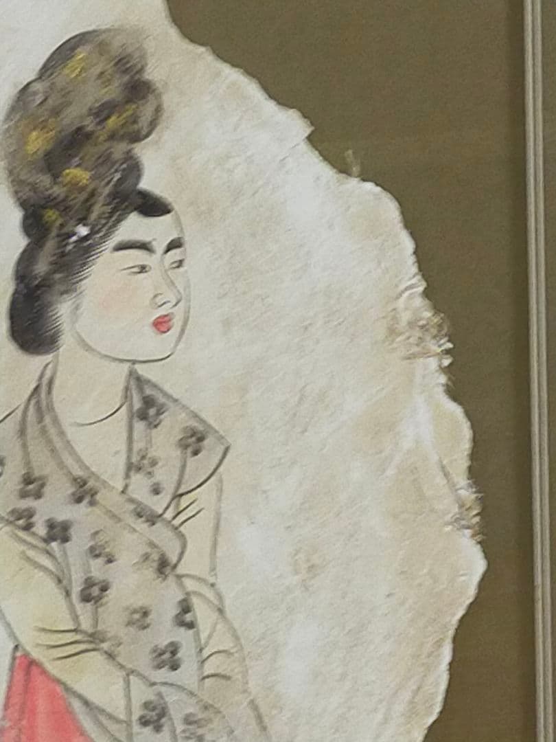 ♥中国　壁画　人物　額　①　ケース付き　骨董　古玩