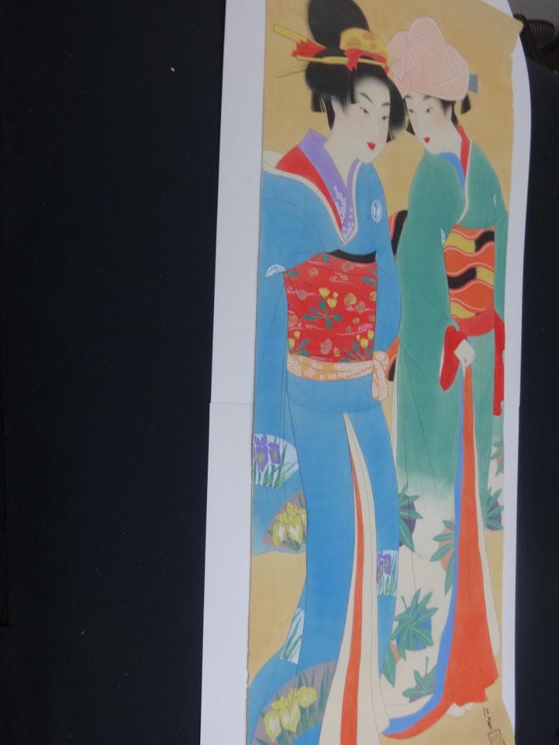 上村松園　春の宵　水彩画　1938年頃　浮世絵　肉筆　姉妹の絵　日本画　美人画