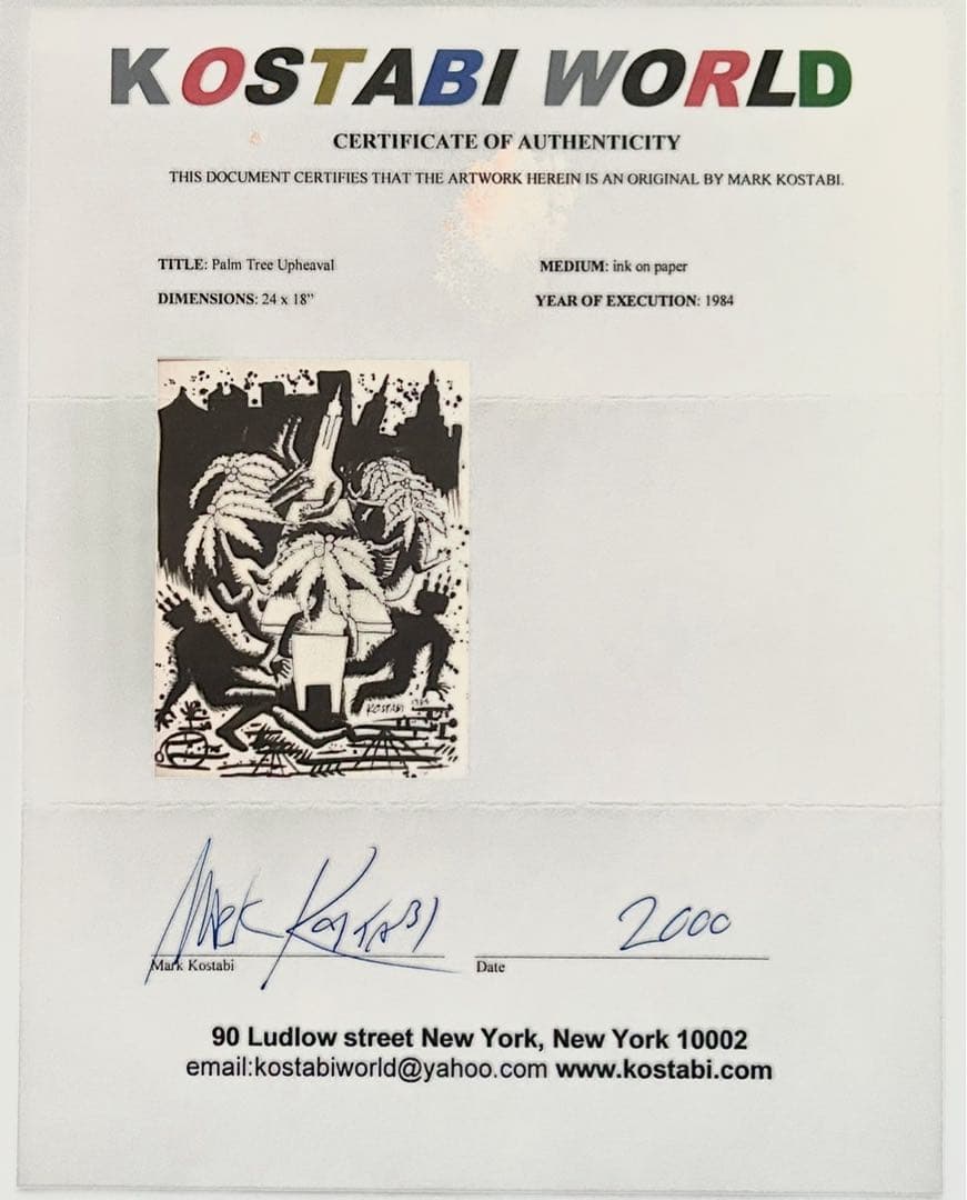 貴重一点物マークコスタビMARK KOSTABI 直筆デッサン証明書付1984