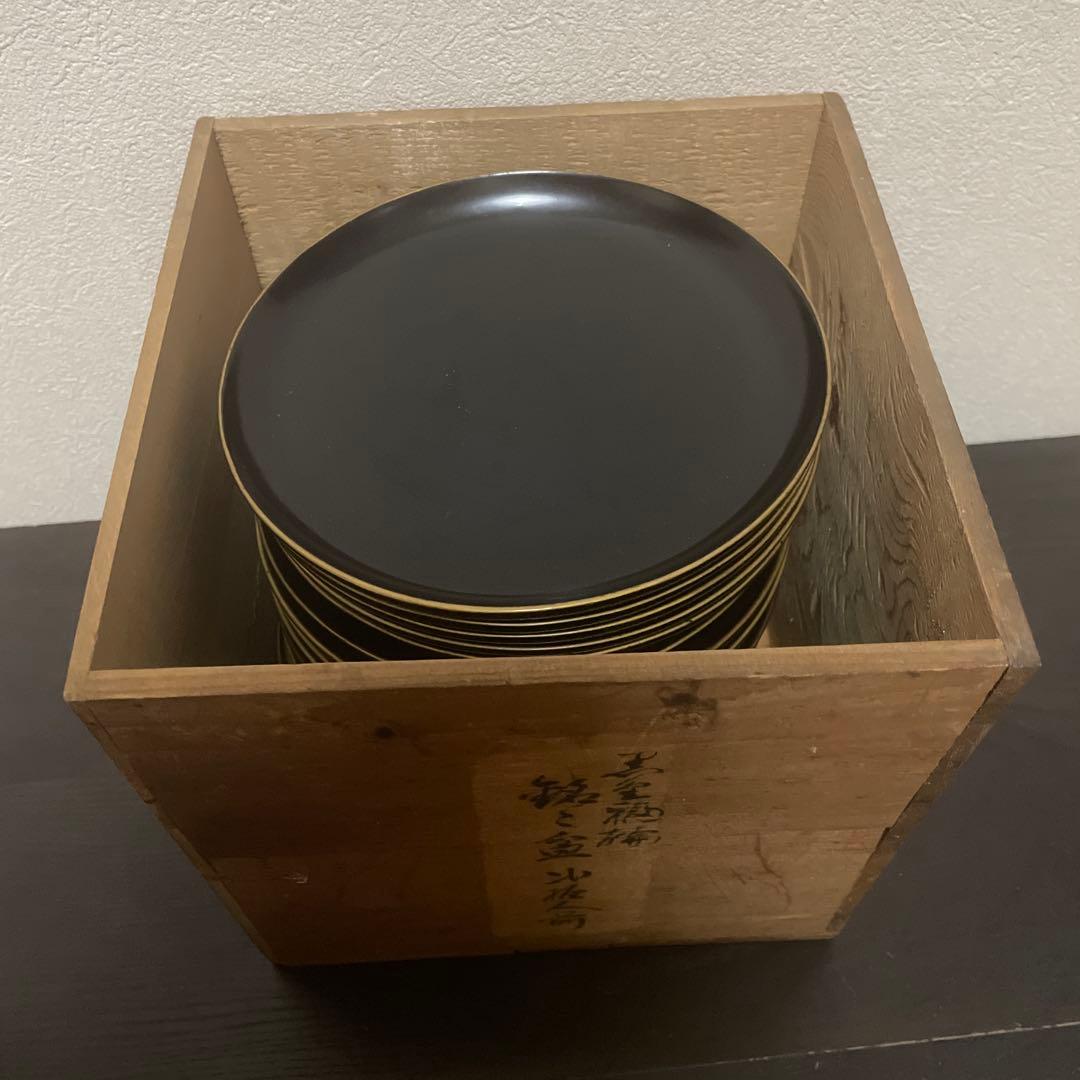 豪華掘り出し物！【昭和初期レトロ•骨董品】黒漆　銘々盆揃い《20枚セット》