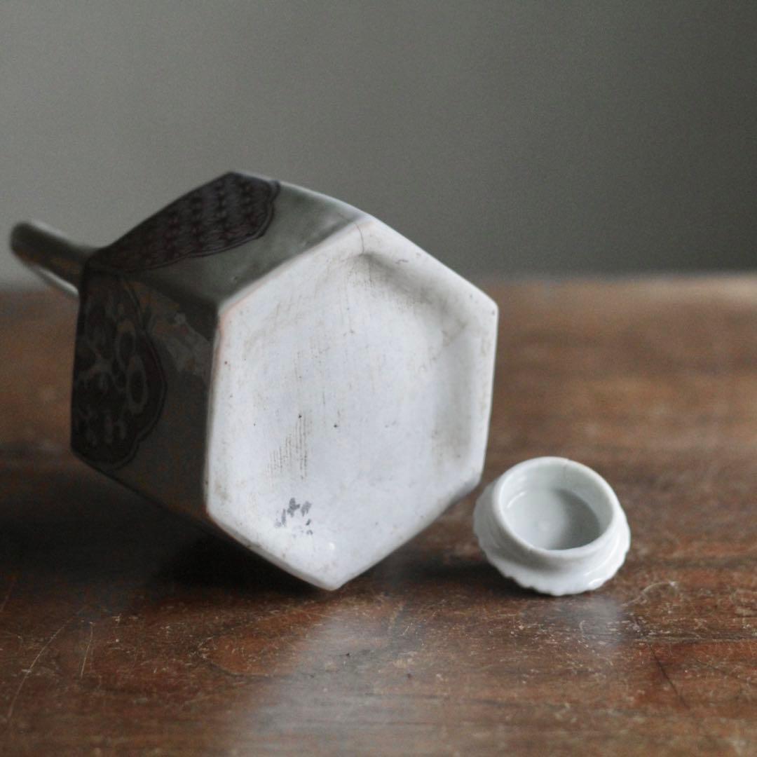 平戸焼 染付 面取 六角 水注 酒次 古美術 古道具 アンティーク 煎茶道具