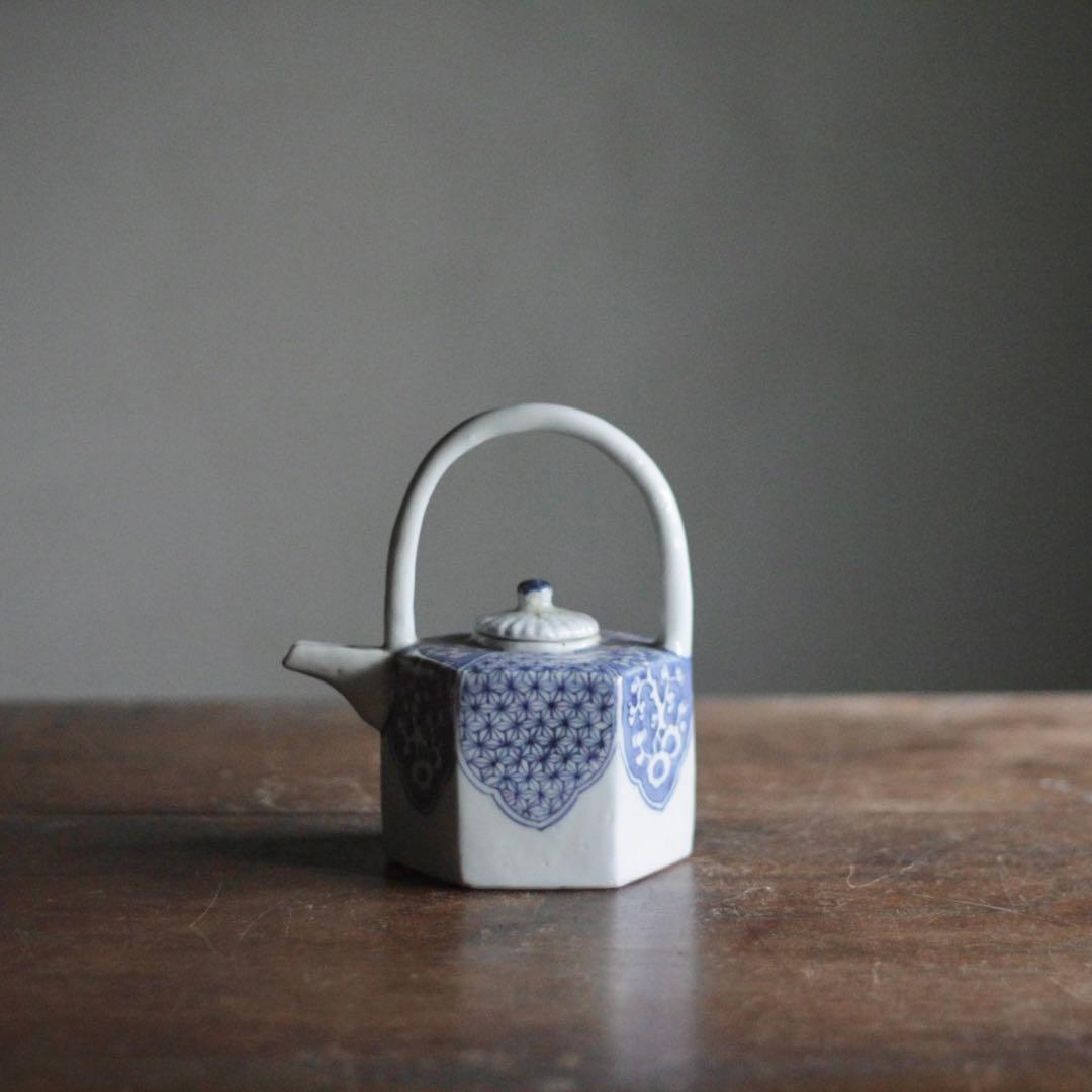 平戸焼 染付 面取 六角 水注 酒次 古美術 古道具 アンティーク 煎茶道具