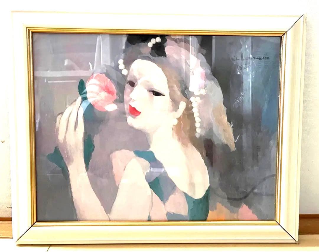 マリー・ローランサン　題名『バラの女』白木額49×40  レプリカ