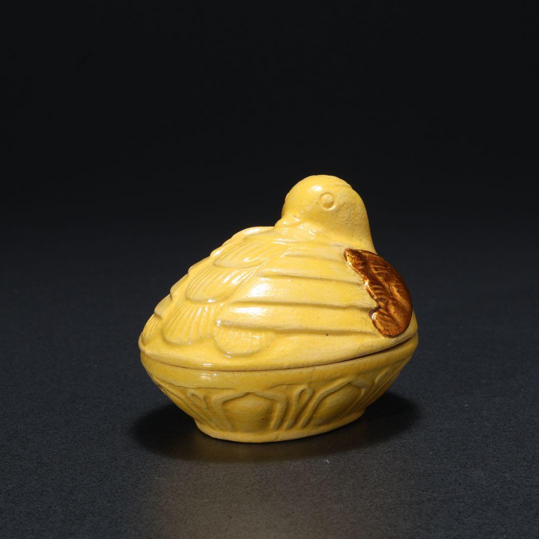 香合　交趾　花喰鳥香合　十代大樋長左衛門　共箱　R1668ダP