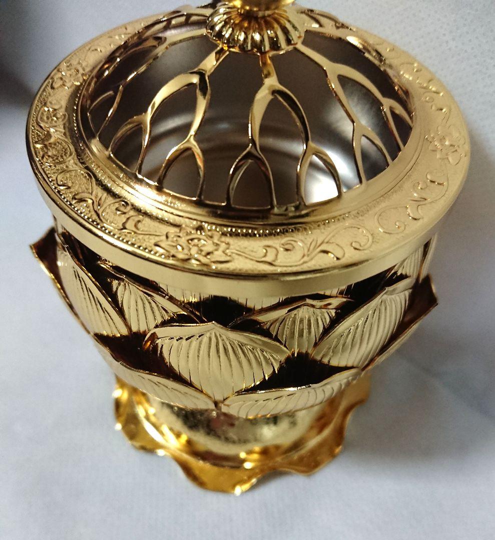✶金属工芸品✶香炉 蓮華型 真鍮製 金メッキ 仏具 国産 インテリア 小物入れ
