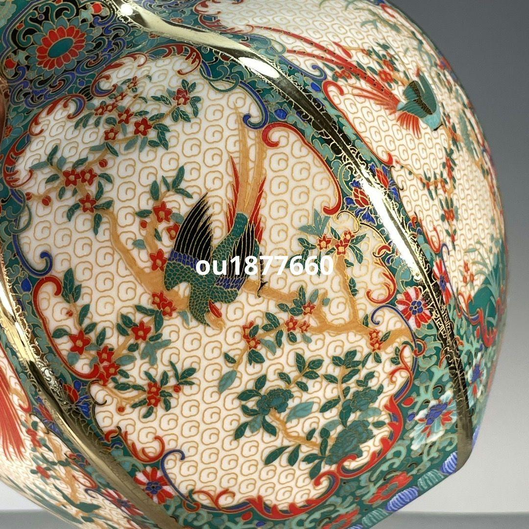 琺瑯彩六稜蒔金花鳥瓶 景徳鎮 陶磁器 装飾品 現代工芸品 美術品 置物