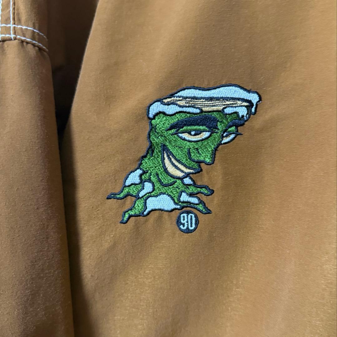 90 USA製 ナイロンアノラック ブラウン ストリート 刺繍 Sサイズ