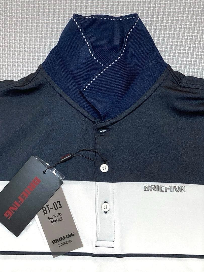 BRIEFING GOLF MS ワイドストライプポロシャツ（NAVY／M）
