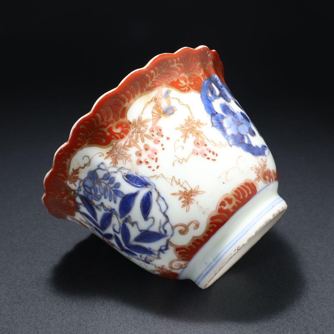 伊万里金襴手花図大向付∅13㎝　骨董　古伊万里　R0286w2ダH