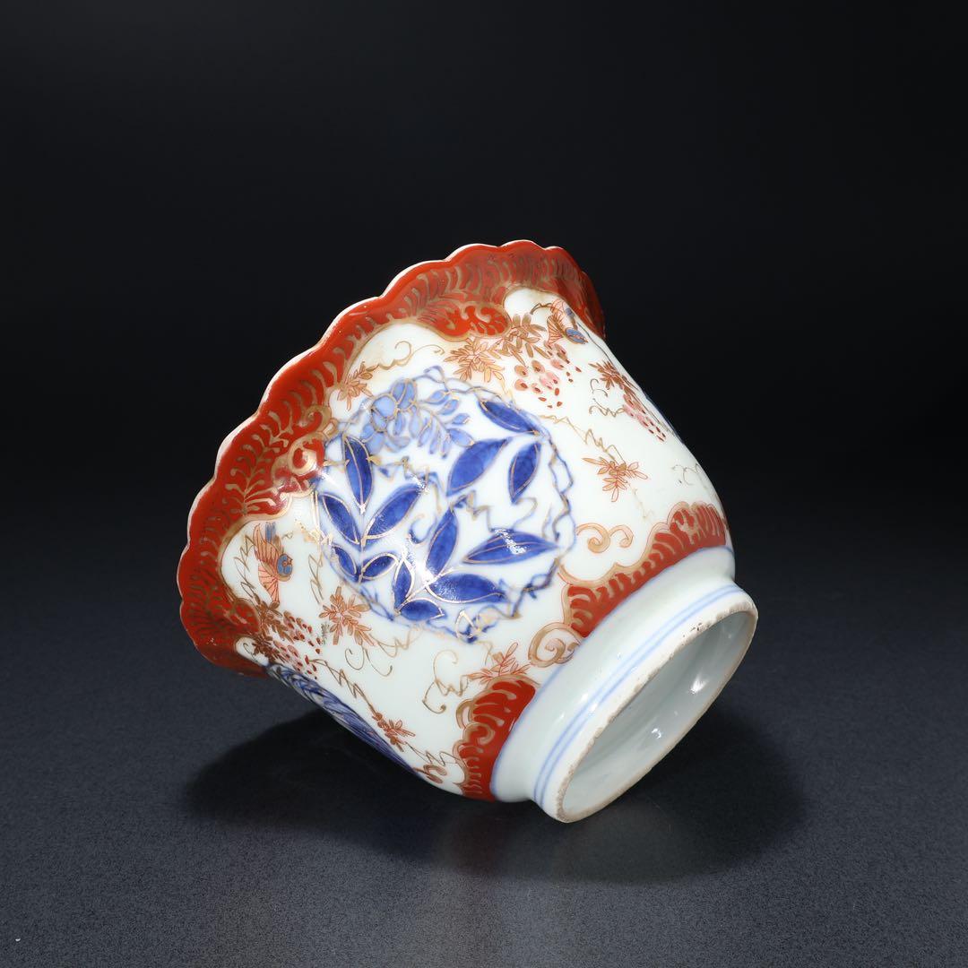 伊万里金襴手花図大向付∅13㎝　骨董　古伊万里　R0286w2ダH
