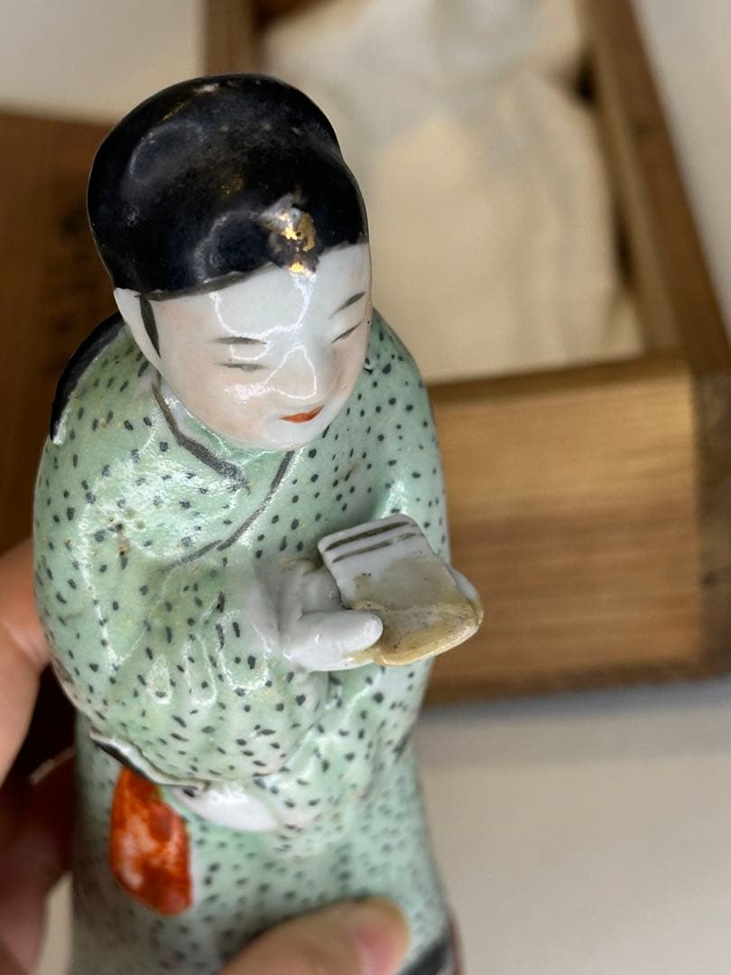 中国美術 清時代 粉彩 人物置物 共箱付 火漆封印有 骨董品 古陶磁