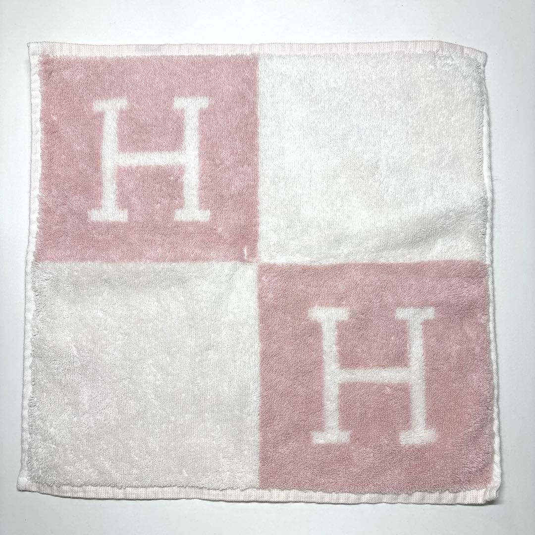 【週末値下げ】HERMES Hロゴ タオルハンカチ2枚　ピンク/ブルー