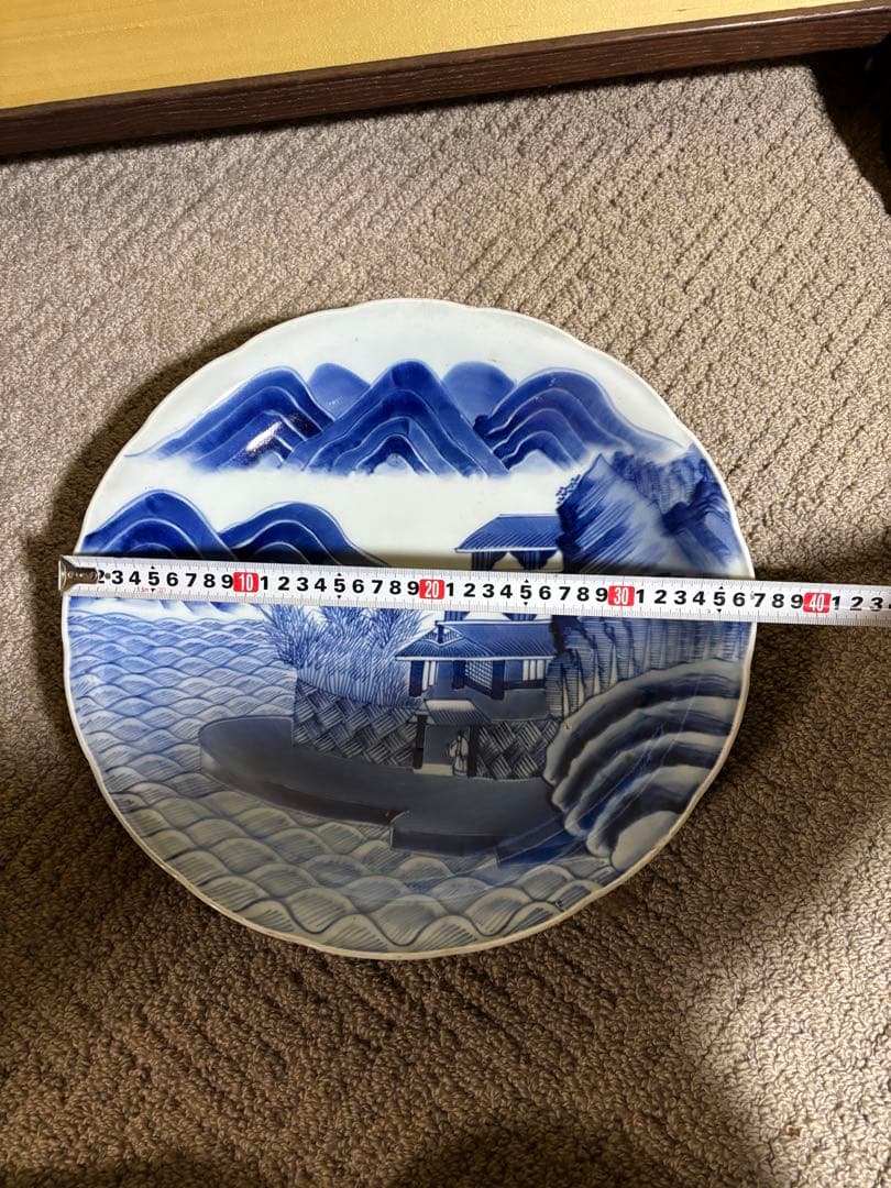 古伊万里染付山水図皿 江戸時代中期 太明成化年製 陶器 骨董品 藍色 時代物