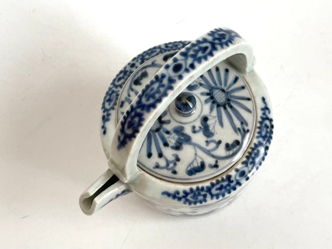 骨董　アンティーク　古伊万里　染付　花唐草文様　銚子　酒器　注器　ポット　急須