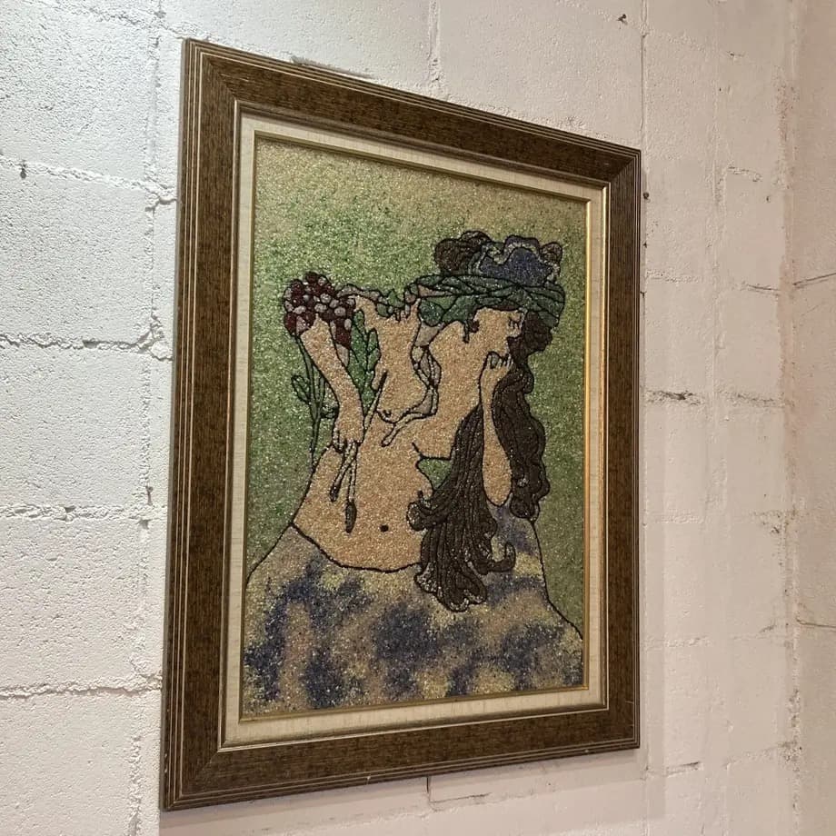 70年代　アクリル　ビーズ　アート　作品　額縁