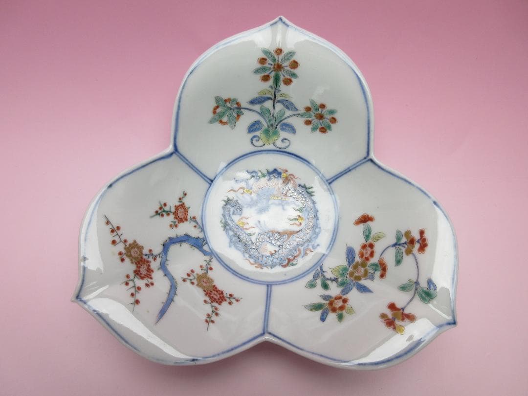大聖寺伊万里 柿右衛門写し 色絵 龍紋 花形 中鉢 向付 5客 70916