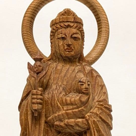 【ゲリラセール・新品】 子安鬼子母神　木地彫り　下台付　高さ約13cm　鬼子母神
