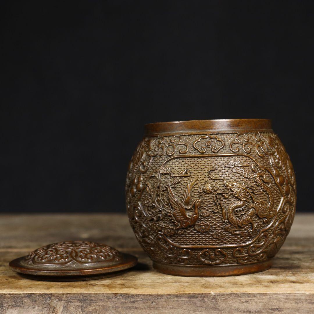 銅 細工 龍鳳茶壺 茶道具 香道具 装飾品 工芸品 置物
