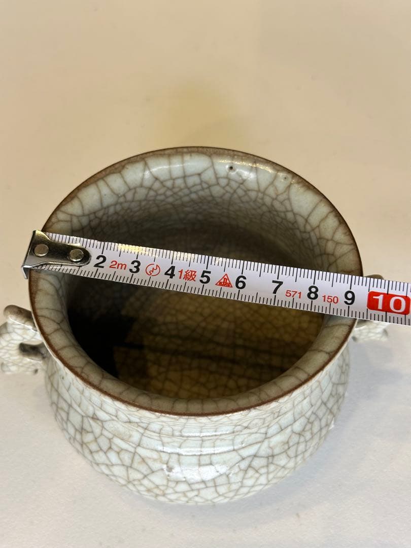 中国骨董 清代 哥窯 双耳香炉 陶磁器 置物 コレクション用 香道具