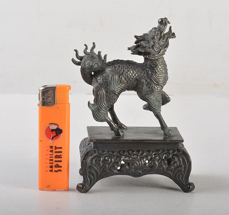 中国　古銅青銅　神獣　置物　時代箱付　V　R5200