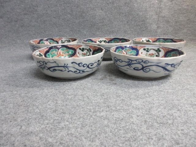 古伊万里金襴手金彩染錦窓絵俊寛鉢5枚 [B26507]