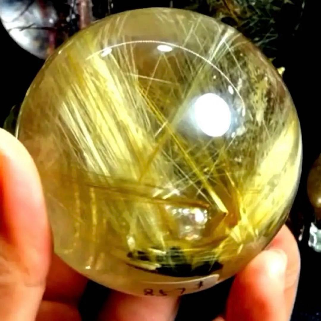 超絶綺麗✨55mm ゴールドタイチンルチルクォーツ　丸玉　スフィア　金針水晶