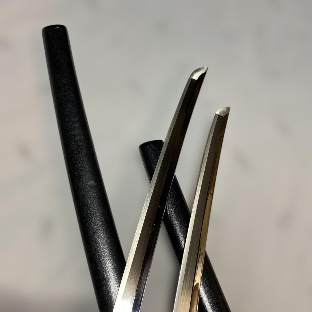 上級模造刀大小２本(刀袋付) 黒柄 竹笹小判鍔