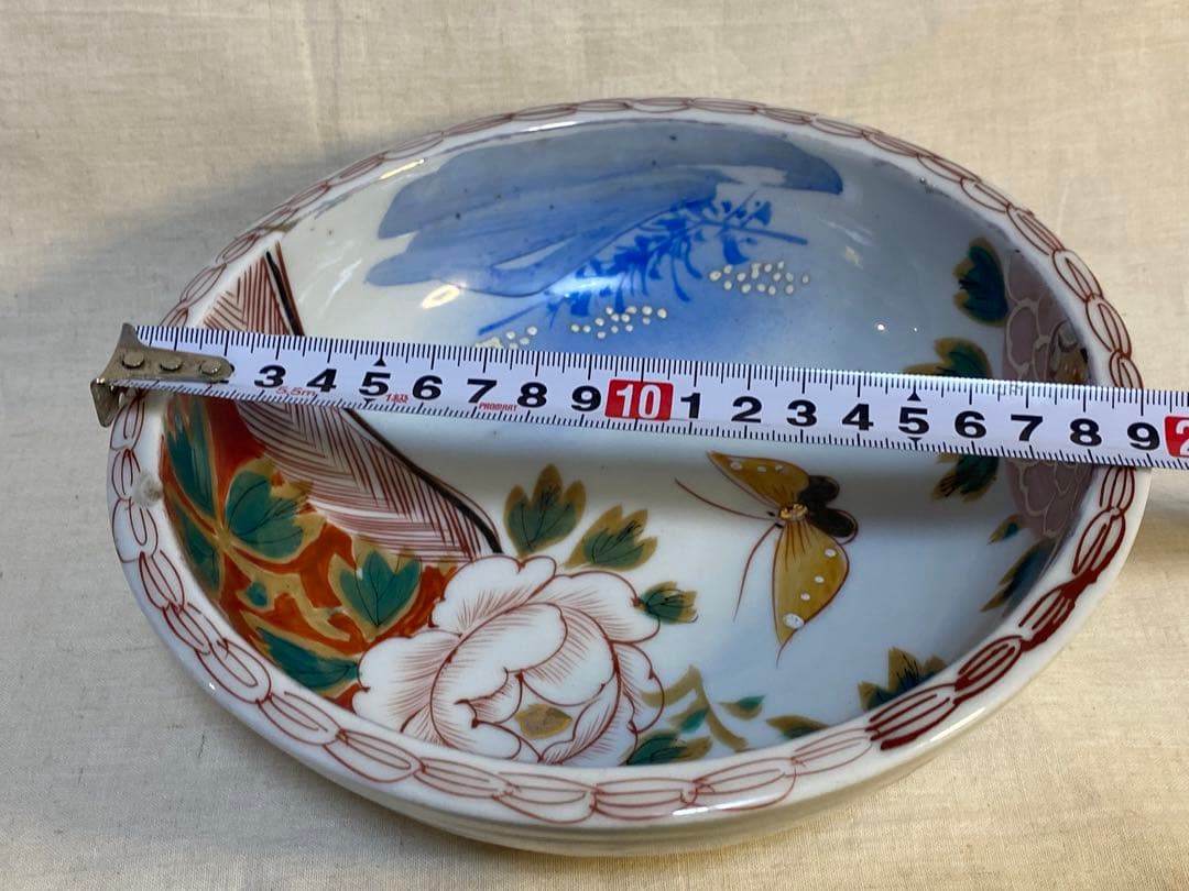 伊万里　古伊万里　鉢　三つ鉢　入れ子　色絵　蝶の図　花の図