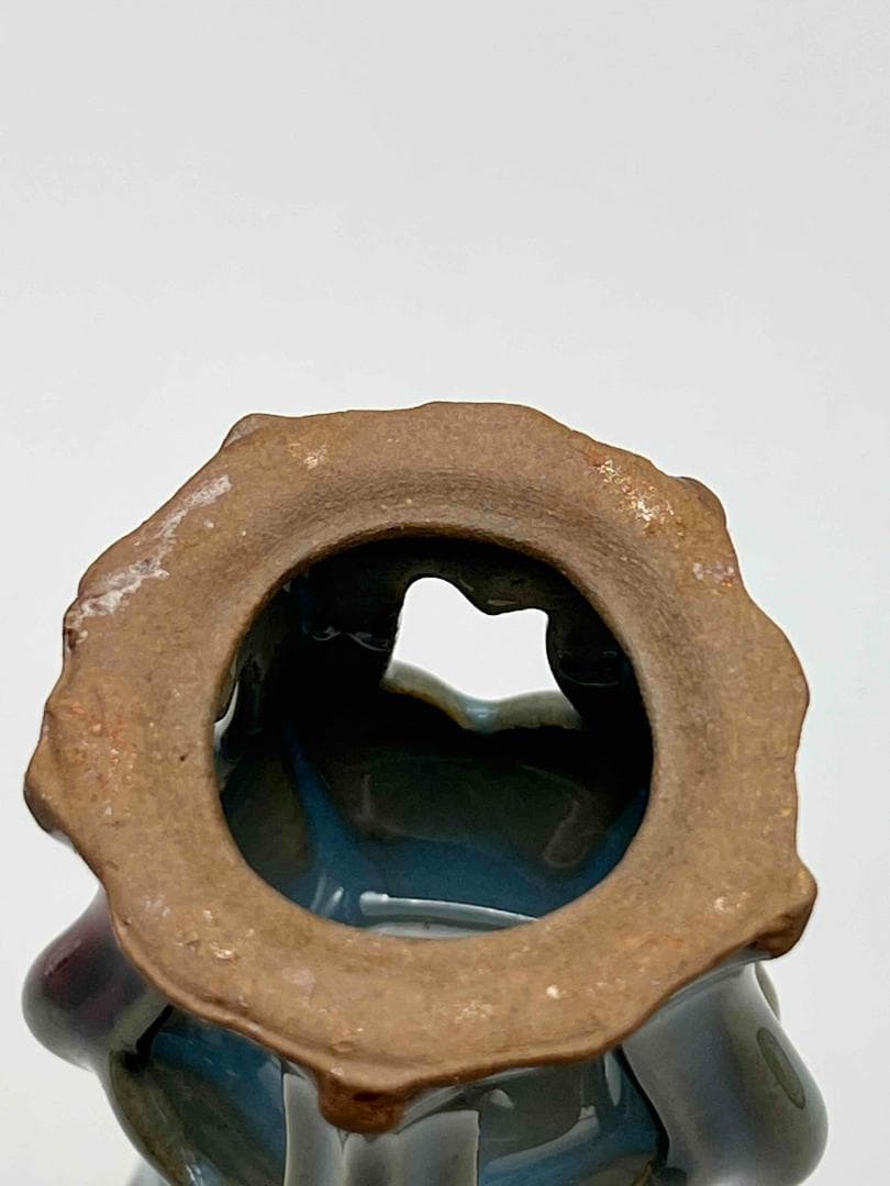 元時代 鈞窯 澱青釉紫斑花瓶型高台香炉 窯変釉　辰砂　名品珍品(D-47)