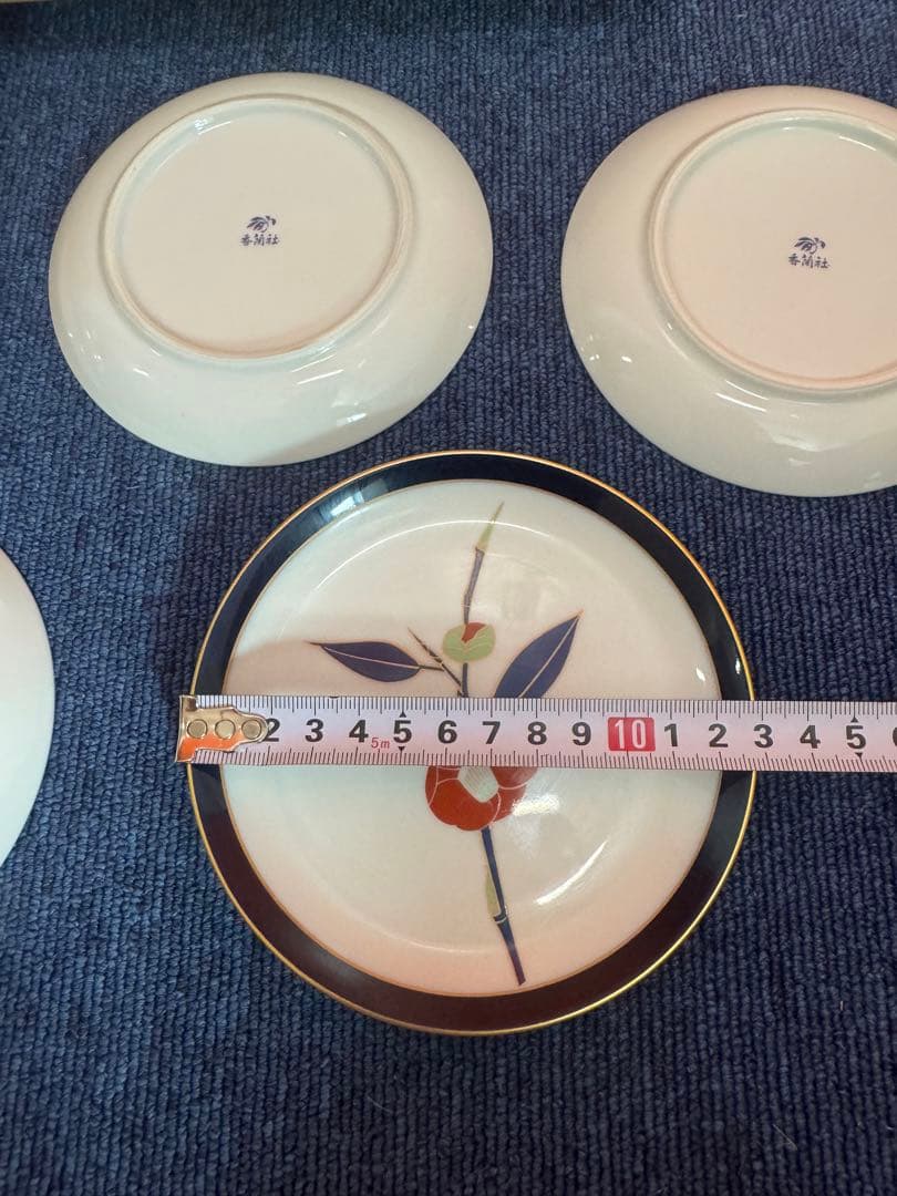 1952 香蘭社　紅椿文　皿　5客　金彩　未使用