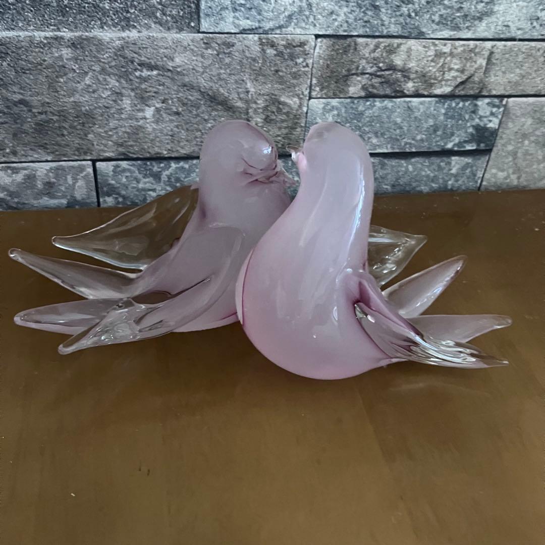 薄いピンクの鳥のガラス置物　ベネチアングラス　ムラーノmurano イタリア