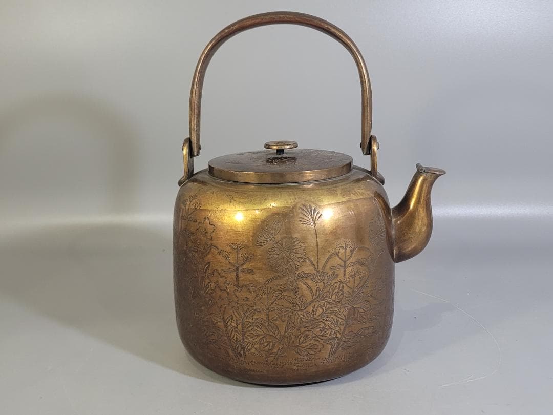 茶道具 鍍金 銅水注 瓶 時代物 DT534