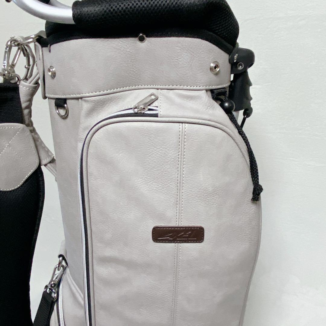 美品　AXEL　スタンド付キャディバッグ　グレージュ　9型　6分割　PUレザー