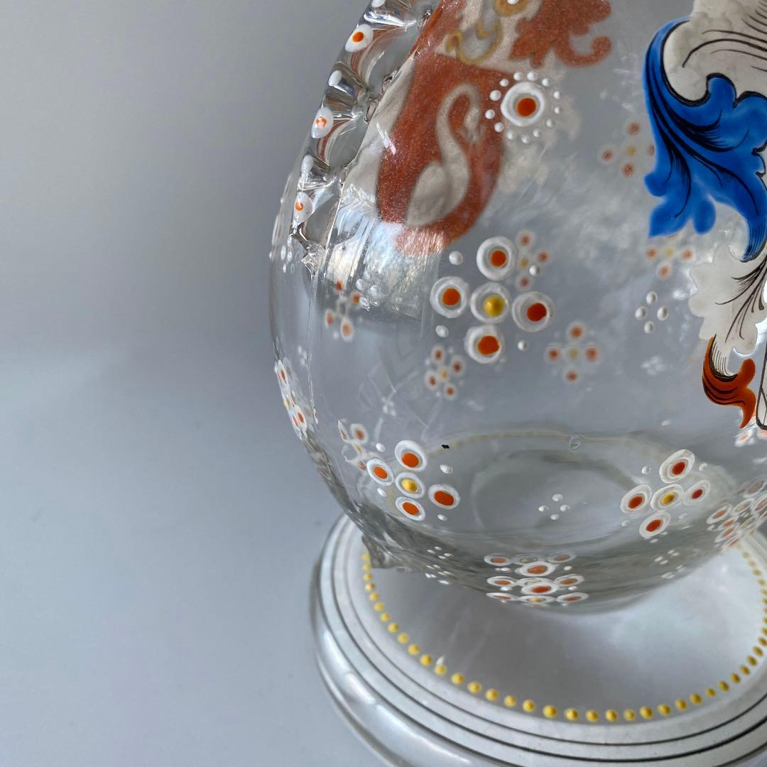 18世紀末 ドイツ 紋章入り エナメル彩ガラス デキャンタ 蓋付