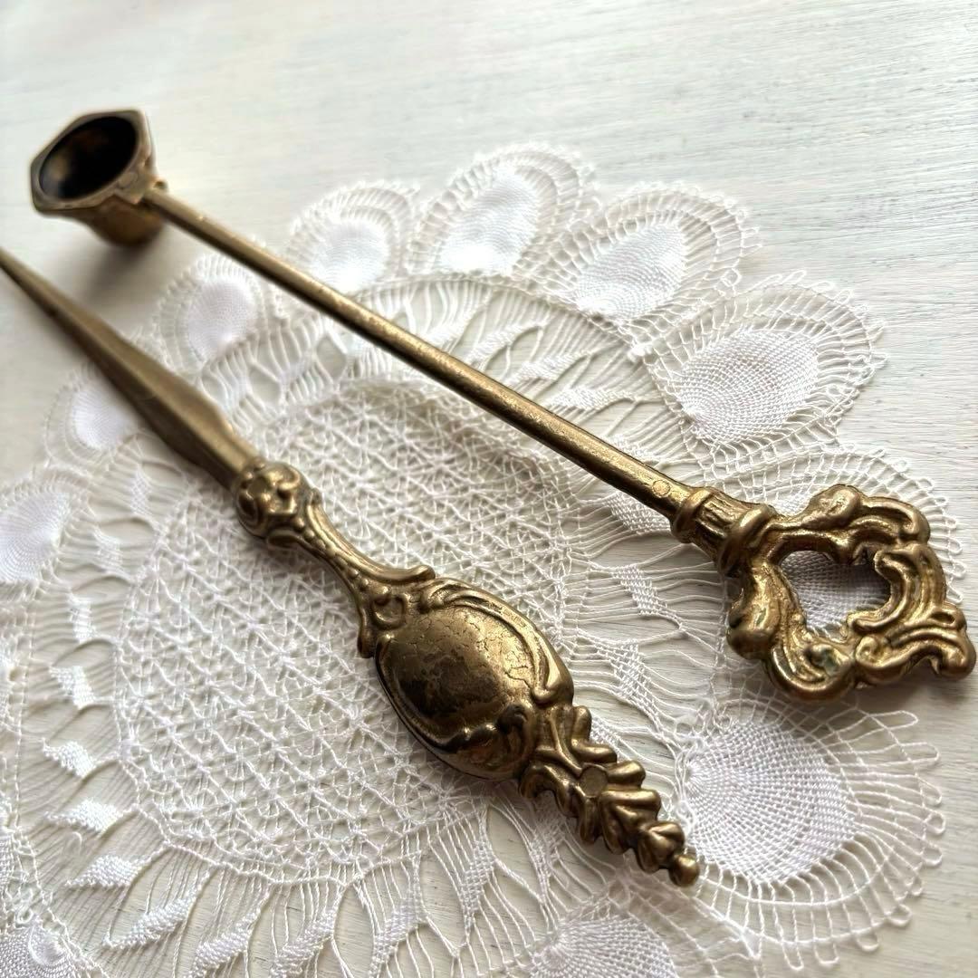 【ドイツ】キャンドル 火消し棒 真鍮 ロココ ヴィンテージ 金色 ヴィクトリアン