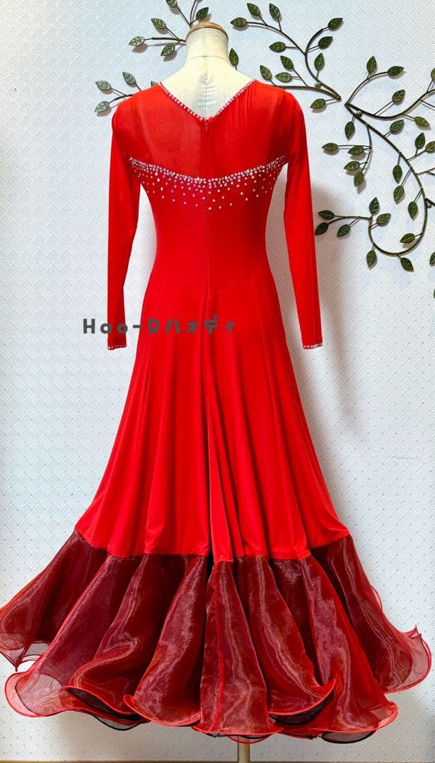 新品★ダンスドレス★スタンダード★社交ダンス★スムース★競技会★パーティー★赤黒